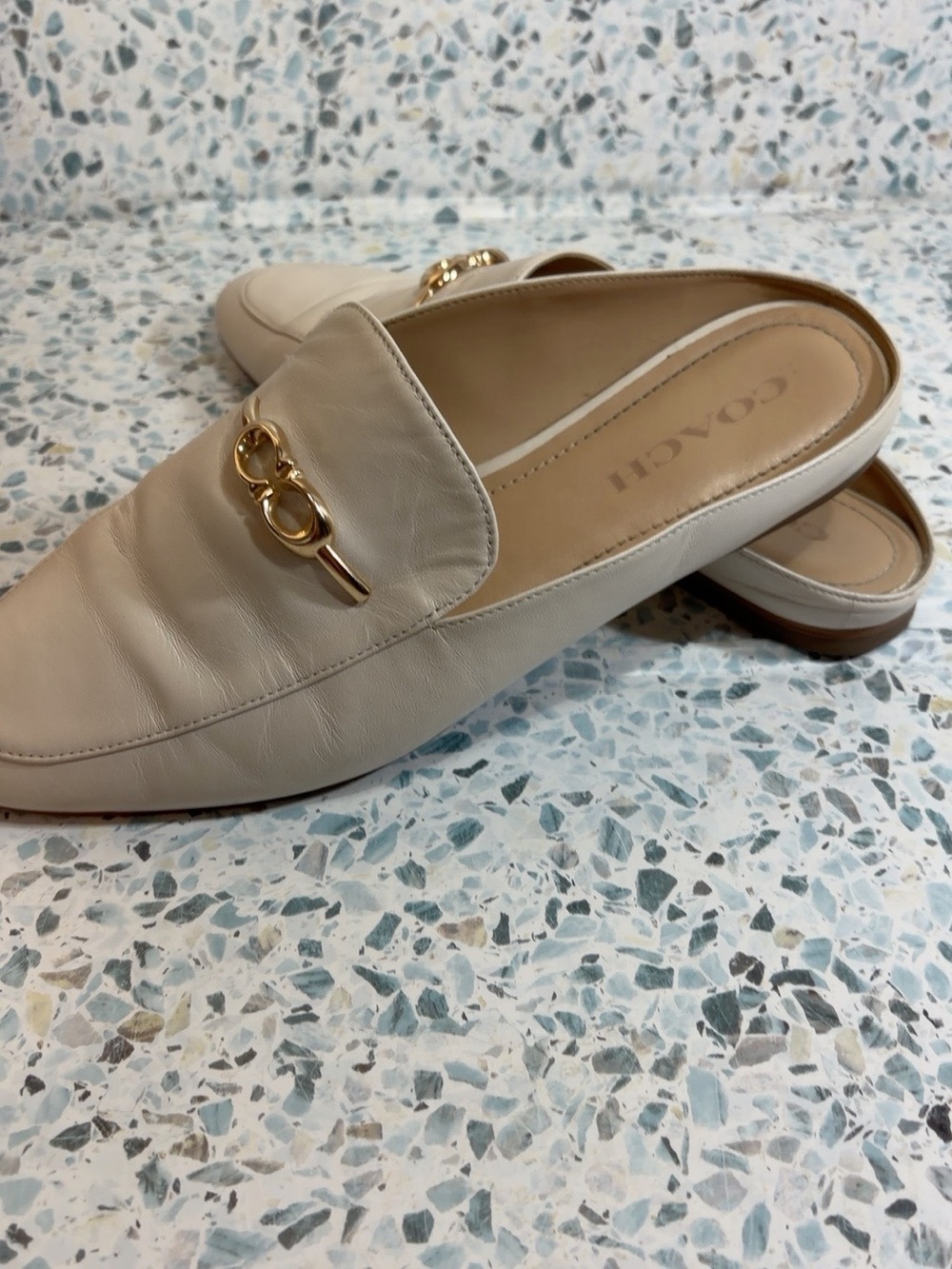 COACH Sienna Slide Chalk Leather Horsebit Mule Loafers Size 8.5 - Picture 4 of 7